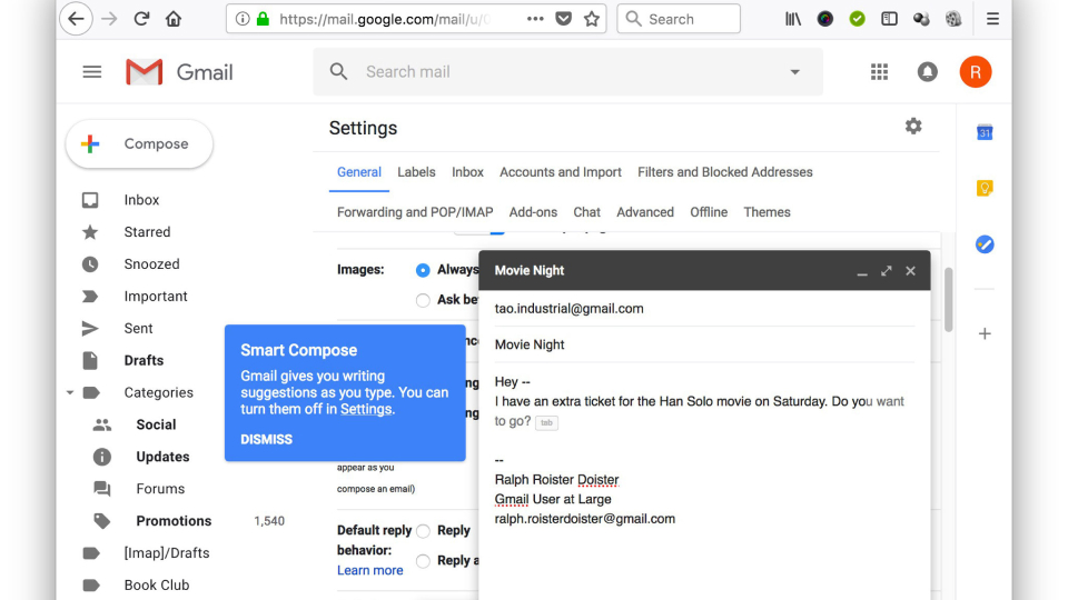 Image showing google's predictive text using AI
