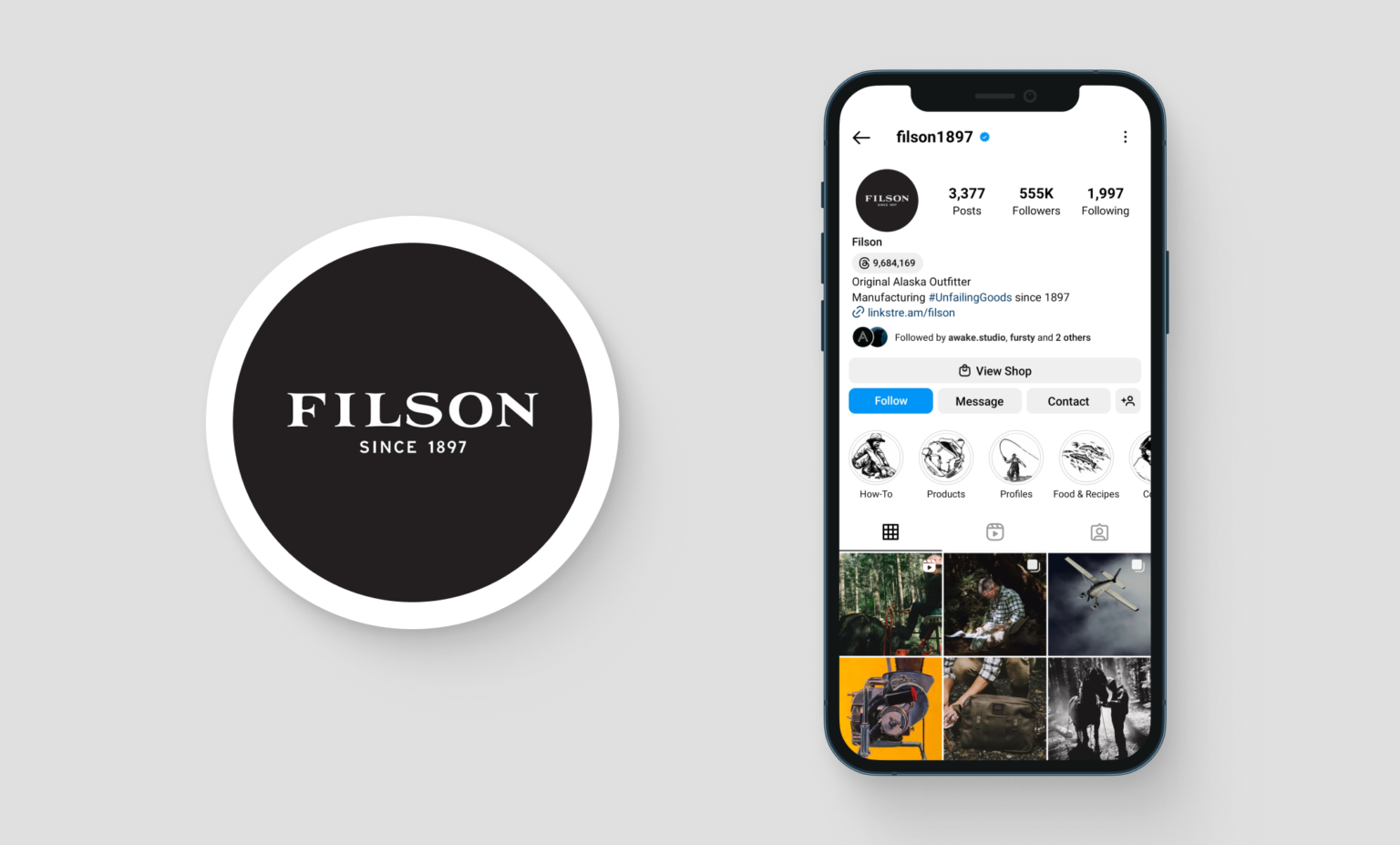 Image showing the Filson logo and Filson's Instagram feed