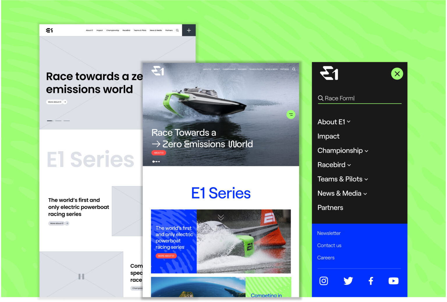 A graphic showing various elements of the E1 Championship website