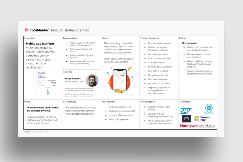 image of a client's product strategy canvas
