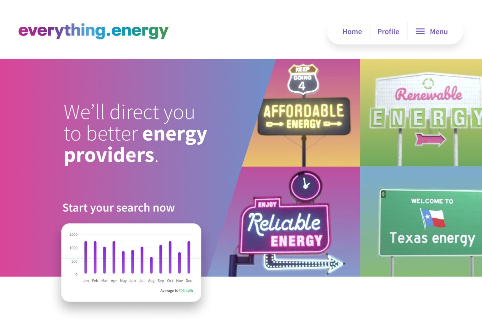 A screen shot of the Everything Energy homepage
