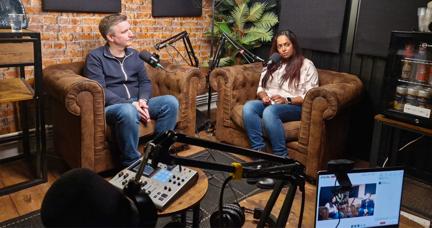 Tao and Martin recording the fintech innovation podcast episode